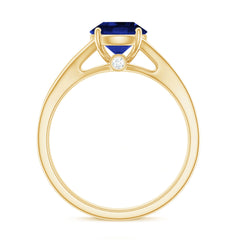 8mm Round Lab Grown Blue Sapphire Engagement Ring with Diamond Split Shank