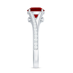 Lab Created Ruby and Diamond Engagement Ring in Split Shank