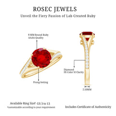 Lab Created Ruby and Diamond Engagement Ring in Split Shank