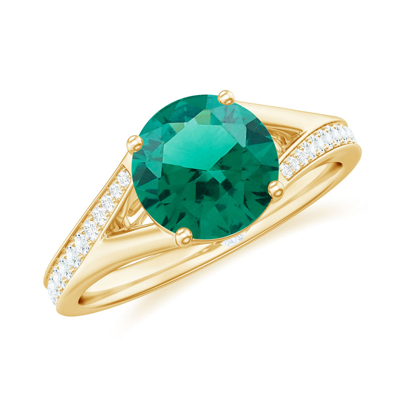 Certified 8 mm Lab Grown Emerald Split Shank Engagement Ring with Diamond
