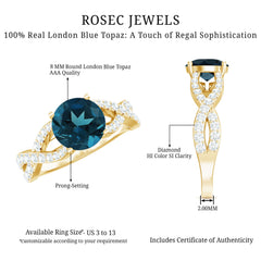 Real London Blue Topaz Crossover Engagement Ring with Diamond
