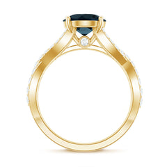 Real London Blue Topaz Crossover Engagement Ring with Diamond