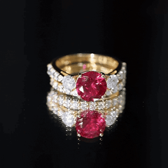 Classic Created Ruby Bridal Ring Set with Moissanite in Gold