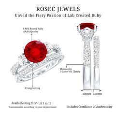 Classic Created Ruby Bridal Ring Set with Moissanite in Gold