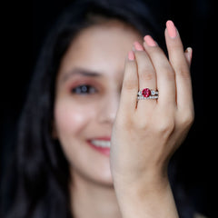 Classic Created Ruby Bridal Ring Set with Moissanite in Gold