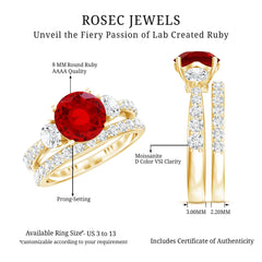 Classic Created Ruby Bridal Ring Set with Moissanite in Gold