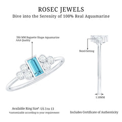 Natural Baguette Aquamarine Promise Ring with Diamond Trio