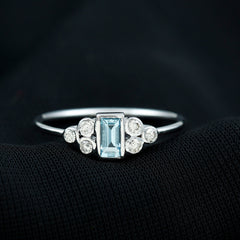 Natural Baguette Aquamarine Promise Ring with Diamond Trio