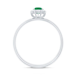 Certified Natural Emerald Promise Ring with Diamond Halo