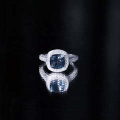 8 mm Cushion Cut London Blue Topaz Halo Engagement Ring with Diamond