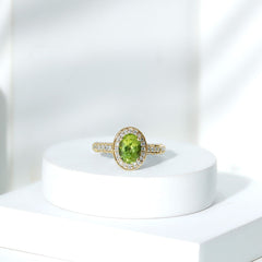 Natural Peridot and Diamond Engagement Ring with Milgrain Details