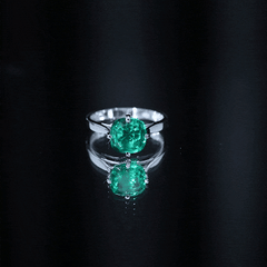 Cushion Cut Lab Grown Emerald Solitaire Engagement Ring