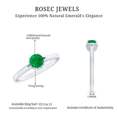 May Birthstone 5 MM Emerald Solitaire Ring with Milgrain Detailing
