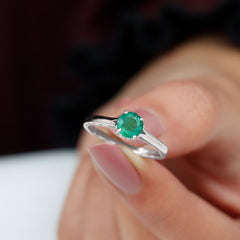 May Birthstone 5 MM Emerald Solitaire Ring with Milgrain Detailing