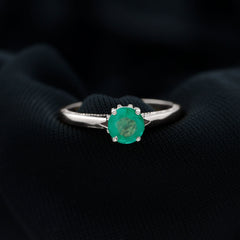 May Birthstone 5 MM Emerald Solitaire Ring with Milgrain Detailing