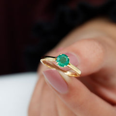 May Birthstone 5 MM Emerald Solitaire Ring with Milgrain Detailing