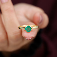May Birthstone 5 MM Emerald Solitaire Ring with Milgrain Detailing