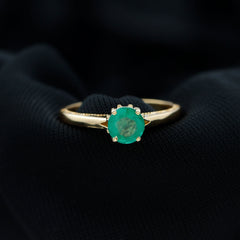 May Birthstone 5 MM Emerald Solitaire Ring with Milgrain Detailing