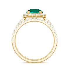 Certified Lab Grown Emerald Halo Engagement Ring with Moissanite Wedding Band