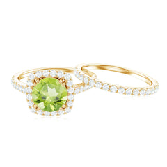 Natural 2 Carat Peridot Engagement Ring with Wedding Band