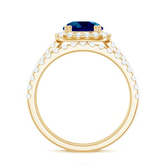Genuine Blue Topaz and Diamond Halo Wedding Ring Set
