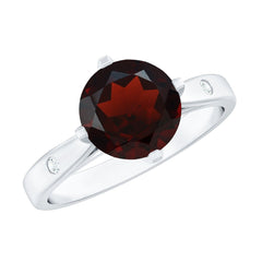 Natural 8mm Round Garnet Solitaire Engagement Ring