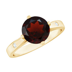 Natural 8mm Round Garnet Solitaire Engagement Ring