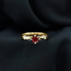 Natural 8mm Round Garnet Solitaire Engagement Ring