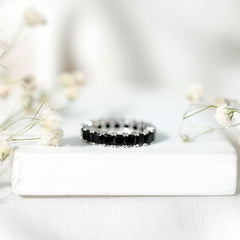 Certified Black Spinel Princess Cut Eternity Band Ring