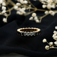 Certified Black Spinel Princess Cut Eternity Band Ring