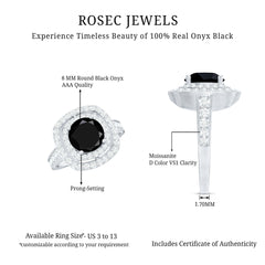 Certified 8mm Black Onyx Statement Engagement Ring with Diamond Double Halo