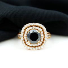 Certified 8mm Black Onyx Statement Engagement Ring with Diamond Double Halo