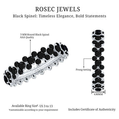 Certified Black Spinel Eternity Band Ring for Women