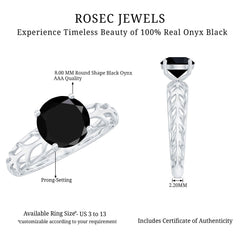 Round Cut Solitaire Black Onyx Engagement Ring with Certificate