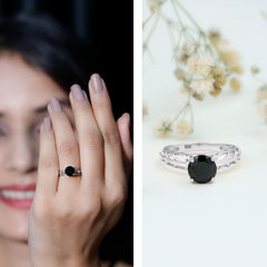 Round Cut Solitaire Black Onyx Engagement Ring with Certificate