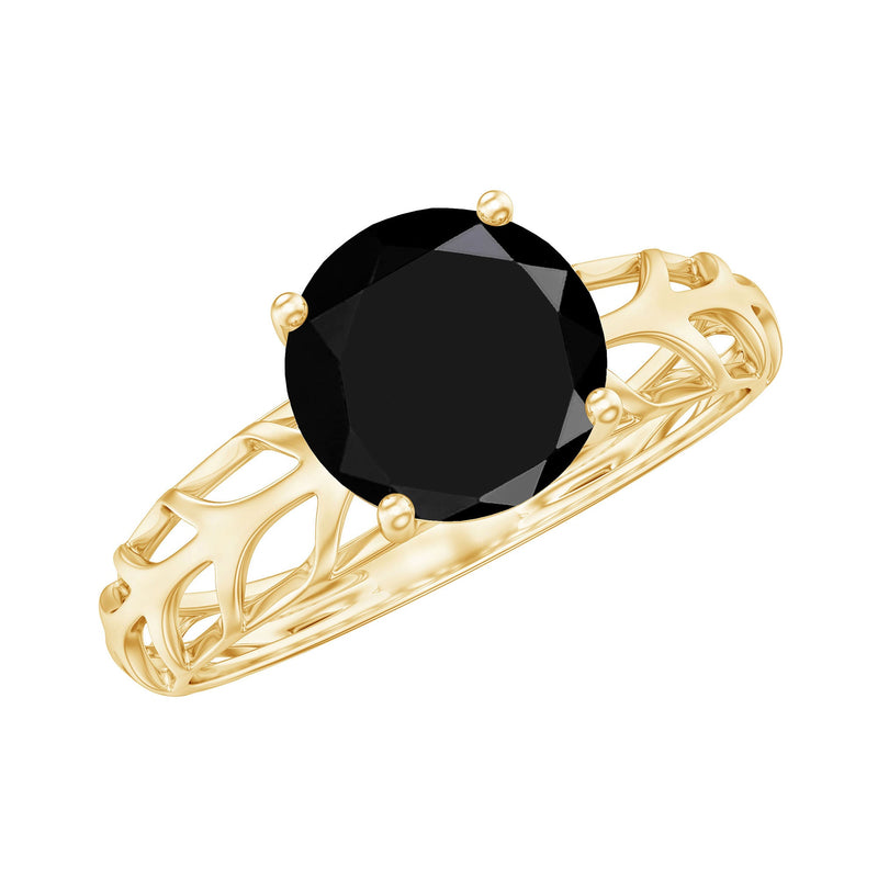 Round Cut Solitaire Black Onyx Engagement Ring with Certificate