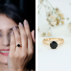 Round Cut Solitaire Black Onyx Engagement Ring with Certificate