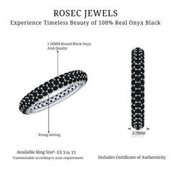 Certified Black Onyx Three Row Eternity Band Ring for Women