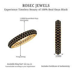 Certified Black Onyx Three Row Eternity Band Ring for Women