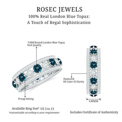 London Blue Topaz Vintage Inspired Eternity Band with Diamond