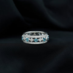 London Blue Topaz Vintage Inspired Eternity Band with Diamond
