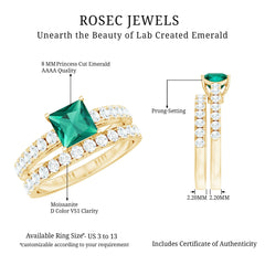 Lab Grown Emerald Princess Cut Engagement Ring with Wedding Band