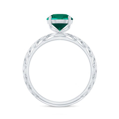 Certified Solitaire Lab Grown Emerald Engagement Ring with Filigree Details