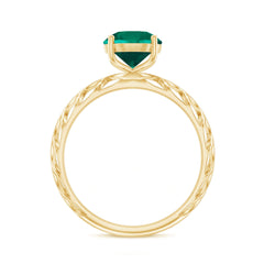 Certified Solitaire Lab Grown Emerald Engagement Ring with Filigree Details
