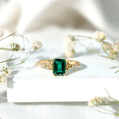 Solitaire Lab Created Emerald Celtic Engagement Ring with Diamond