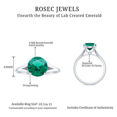 Certified 8mm Lab Grown Emerald Engagement Ring with Diamond