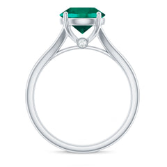 Certified 8mm Lab Grown Emerald Engagement Ring with Diamond