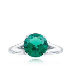 Certified 8mm Lab Grown Emerald Engagement Ring with Diamond