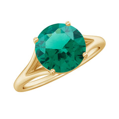 Certified 8mm Lab Grown Emerald Engagement Ring with Diamond