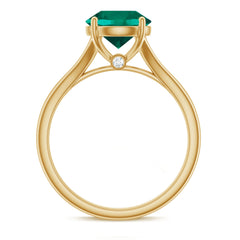 Certified 8mm Lab Grown Emerald Engagement Ring with Diamond
